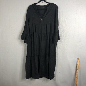 MeoMua Dress Womens Small Black 100% Linen Lagenlook Boho Peasant Babydoll Italy